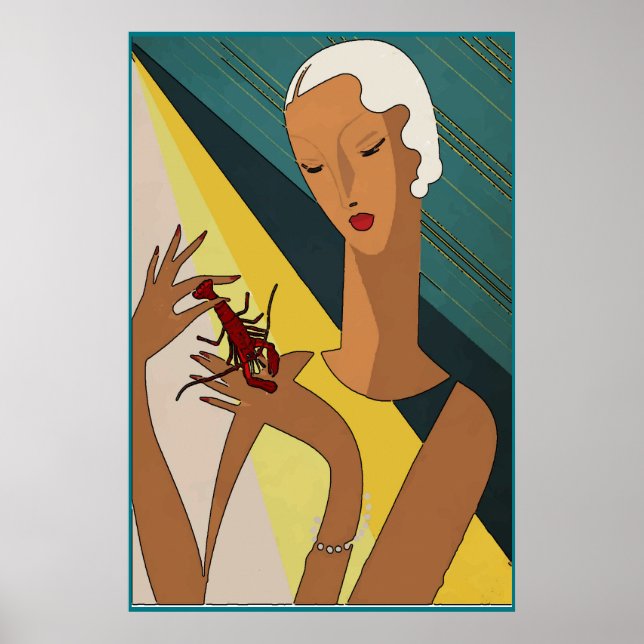 Crawfish Pinch Schwanz Art Deco Poster (Vorne)