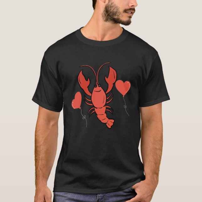 Crawfish With Heart Balloon Valentines Day Love Bo T-Shirt (Vorderseite)