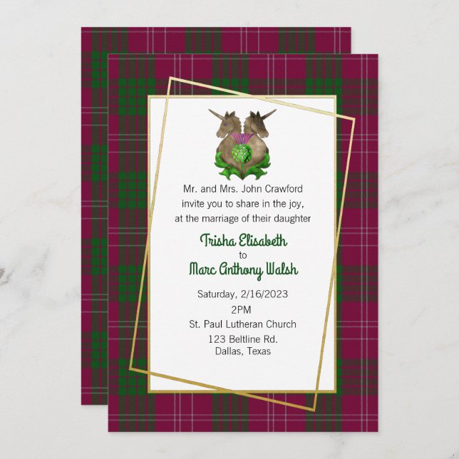 Crawford Clan Scottish Symbols Wedding Einladung (Vorne/Hinten)