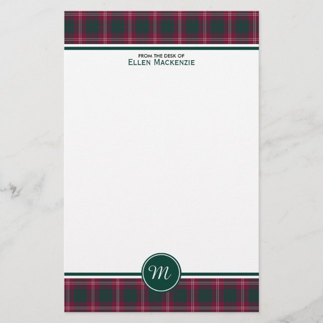Crawford Clan Tartan Maroon Kariert Monogram Briefpapier (Vorderseite)