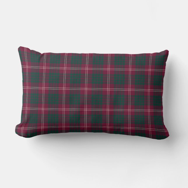 Crawford Family Maroon und Green Tartan Lendenkissen (Vorderseite)