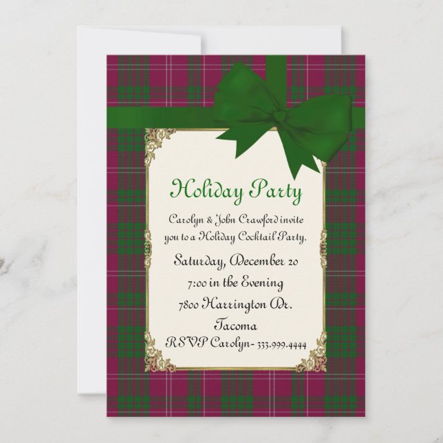 Crawford Tartan Karierte Custom Holiday Party Einladung (Vorderseite)