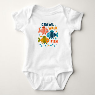 Crawl Walk Fish   Angeln Aquatische Meilensteine Baby Strampler