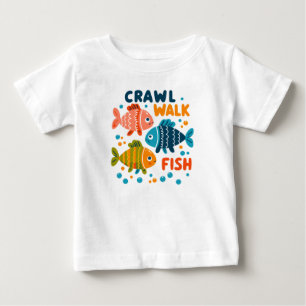 Crawl Walk Fish Angeln Aquatische Meilensteine Baby T-shirt