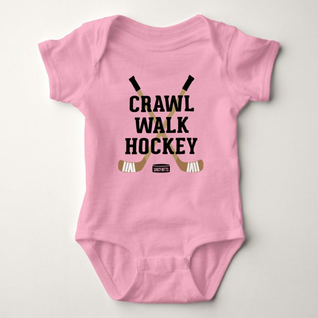 Crawl Walk Hockey Niedlich Funny Säugling Girl Baby Strampler (Vorderseite)