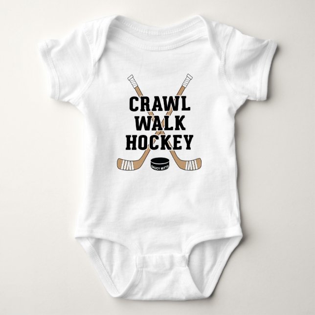 Crawl Walk Hockey Sticks Niedlich Puck Baby Strampler (Vorderseite)