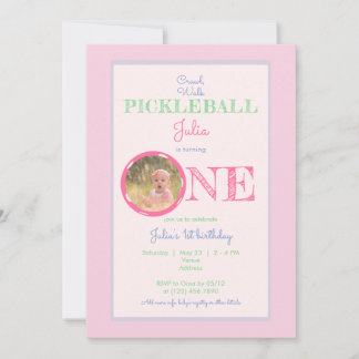 Crawl Walk Pickleball Thema Pink Mint 1. Geburtsta Einladung