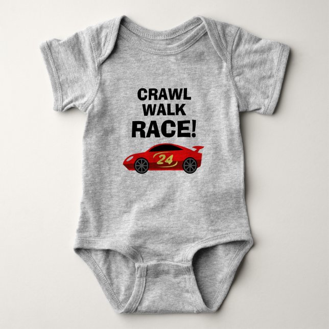 Crawl Walk Race lustiges Auto Rennen Babybodysuit Baby Strampler (Vorderseite)