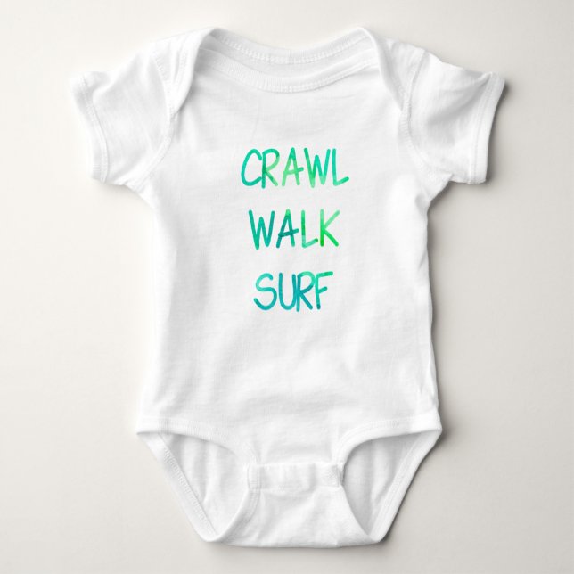 Crawl Walk Surf mit grünem Schriftart Baby Strampler (Vorderseite)