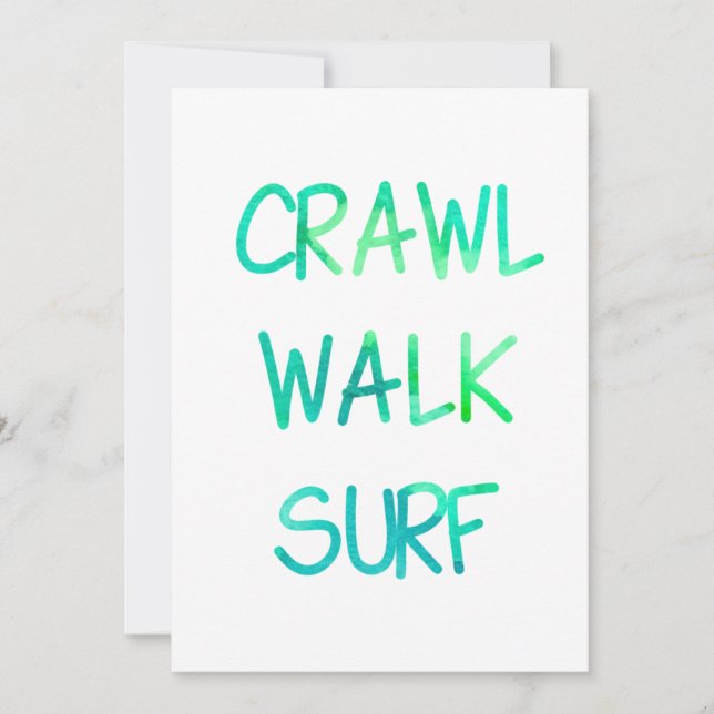 Crawl Walk Surf mit grünem Schriftart Einladung (Vorderseite)