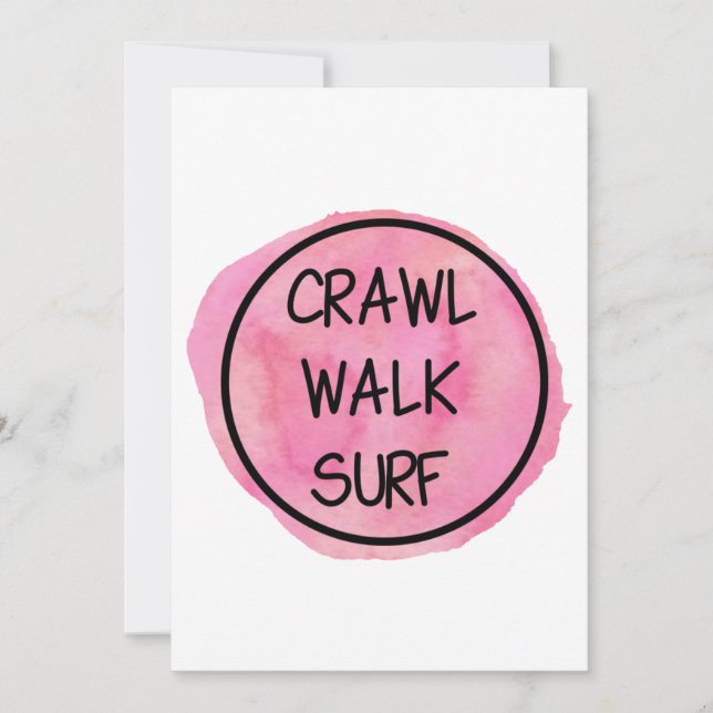 Crawl Walk Surf mit rosa Design Einladung (Vorderseite)