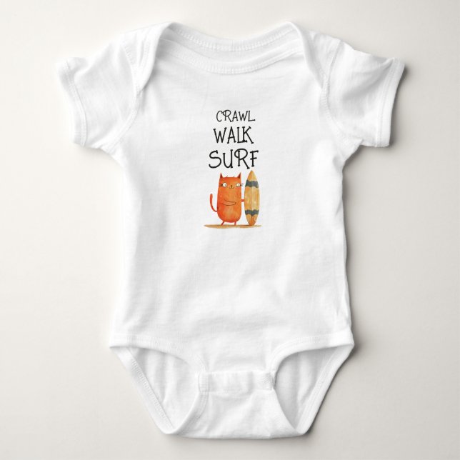 Crawl Walk Surf Wasserfarbe Surfer Katze Funny & N Baby Strampler (Vorderseite)