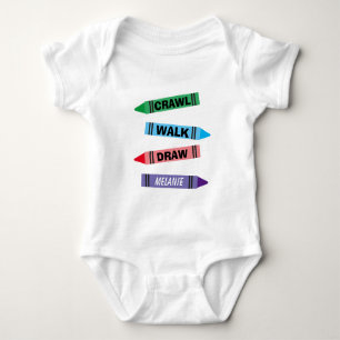 Crawl Walk Zeichnete farbenfrohe Crayons Körperanz Baby Strampler