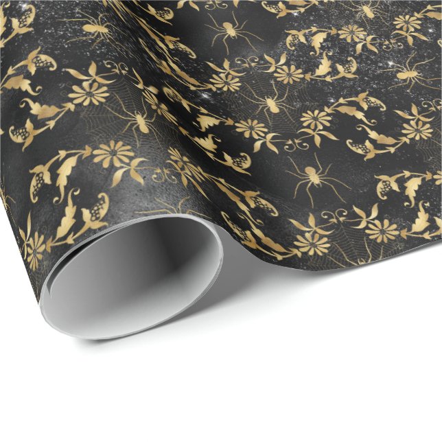 Crawly Spider Floral Halloween Muster Geschenkpapier (Rolleneckpunkt)