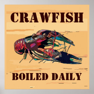 Crayfish Crawfish Wood Look Zeichen Poster