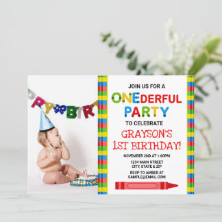 Crayon 1. Geburtstag Party Einladung Fotokarte