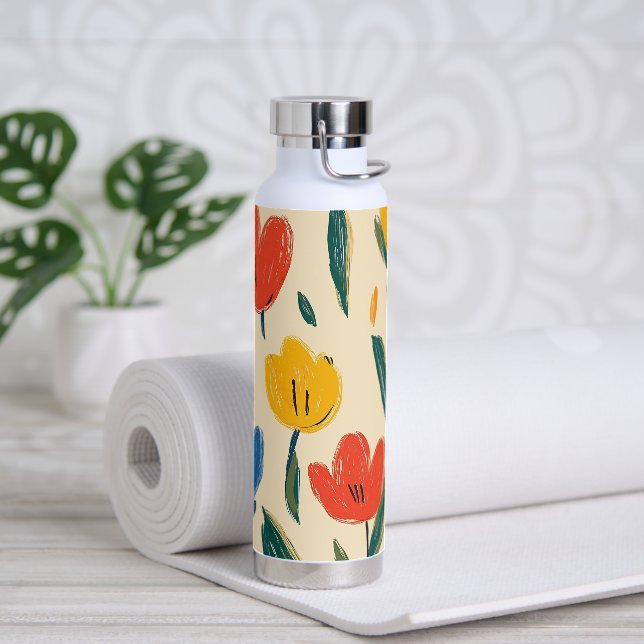 Crayon and Butterfly Flowers Trinkflasche (Yoga)