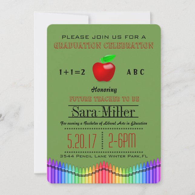 Crayon & Apple Lehrer Abschluss Einladung (Vorderseite)