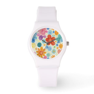 Crayon Doodle Daisy Design Armbanduhr