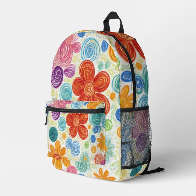 Crayon Doodle Daisy Design Bedruckter Rucksack (Rückseitige Ecke Rechts)