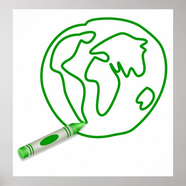 Crayon Green Globe Poster (Vorne)