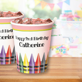 Crayon Happy 2. Geburtstag Pink Green Party Kinder Pappbecher
