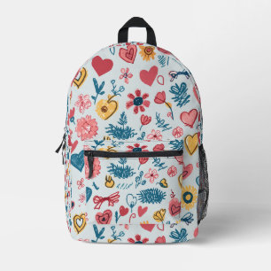 Crayon Hearts und Blume Bedruckter Rucksack