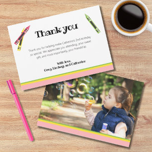 Crayon Kids 2. Geburtstag Pink Foto Dankeskarte