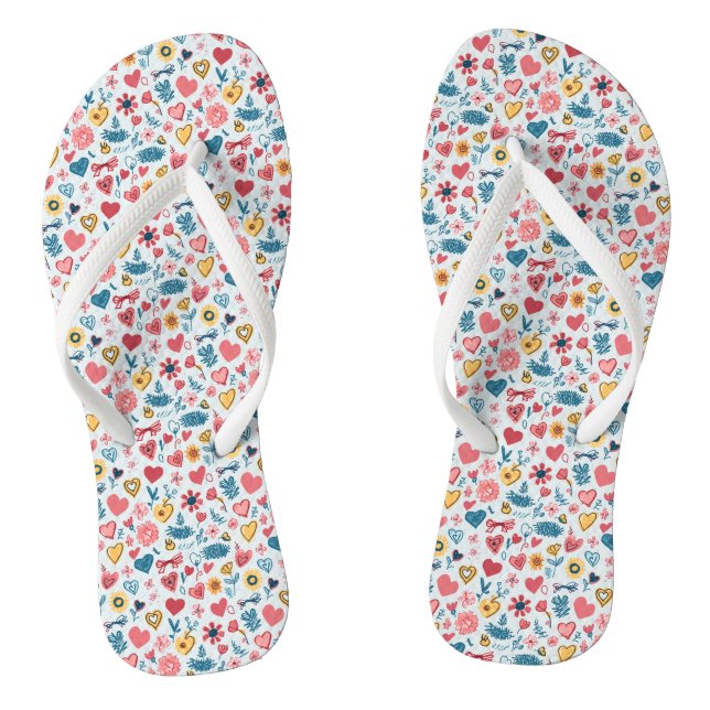 Crayon Pastel Heart & Blume Flip Flops (Fußbett)