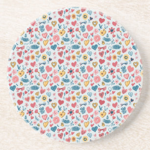 Crayon Pastel Heart & Blume Getränkeuntersetzer