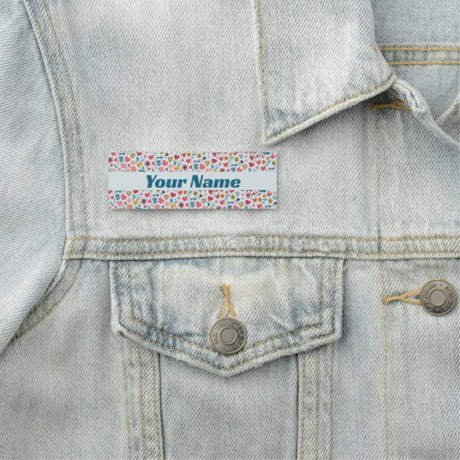 Crayon Pastel Heart & Blume Namensschild (Beispiel)