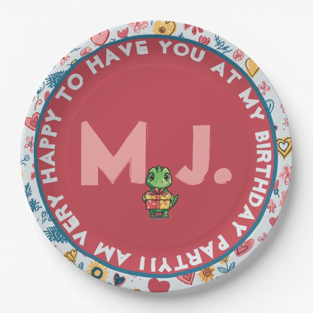 Crayon Pastel Heart & Blume Pappteller (Vorderseite)