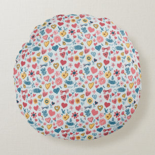 Crayon Pastel Heart & Blume Rundes Kissen