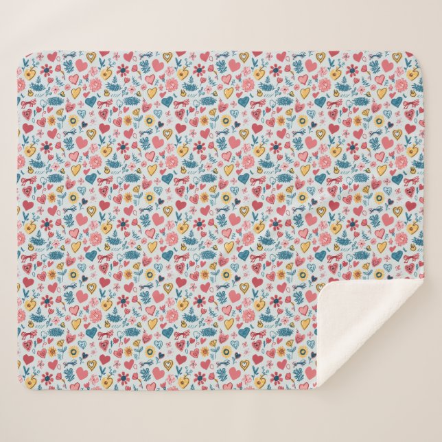 Crayon Pastel Heart & Blume Sherpadecke (Vorderseite (Horizontal))