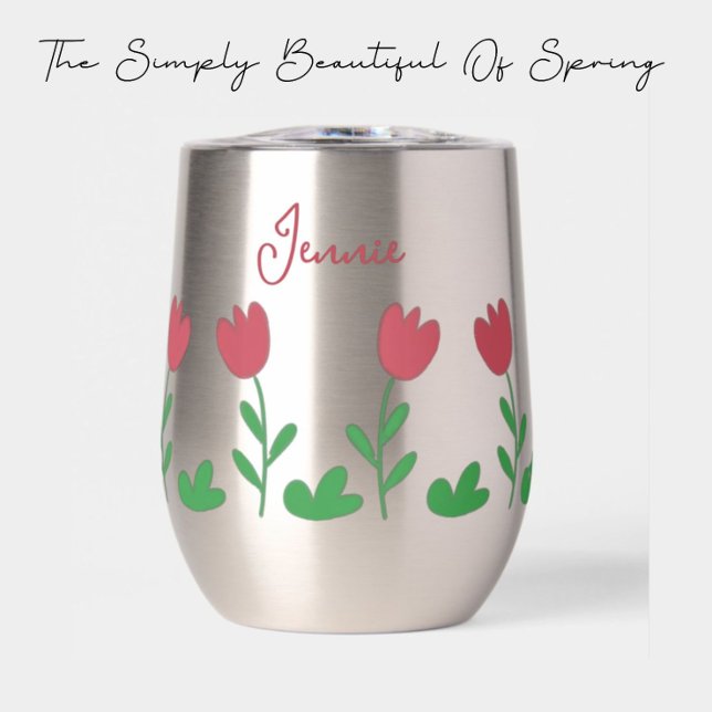Crayon Red Tulip Blume und Green Bushs im Frühjahr (Red tulip in stainless bottle Tumbler)