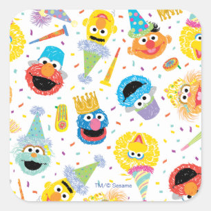 Crayon Sesame Pals Party Pattern Quadratischer Aufkleber