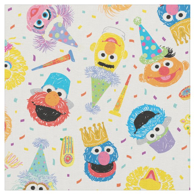Crayon Sesame Pals Party Pattern Stoff (Nahaufnahme)