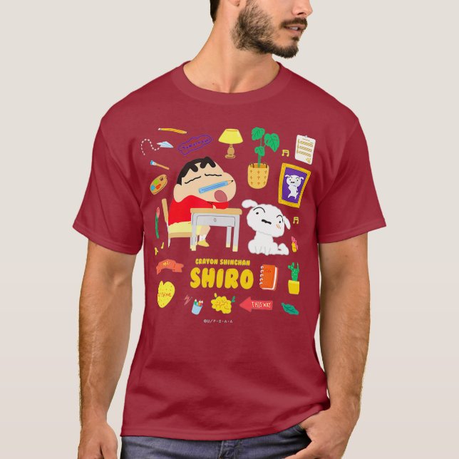 Crayon Shin-chan glückyshiro Shin-chan-Studie T-Shirt (Vorderseite)