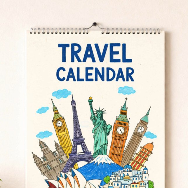 Crayon Style Travel Calendar Cover | Editable Year Kalender (Von Creator hochgeladen)