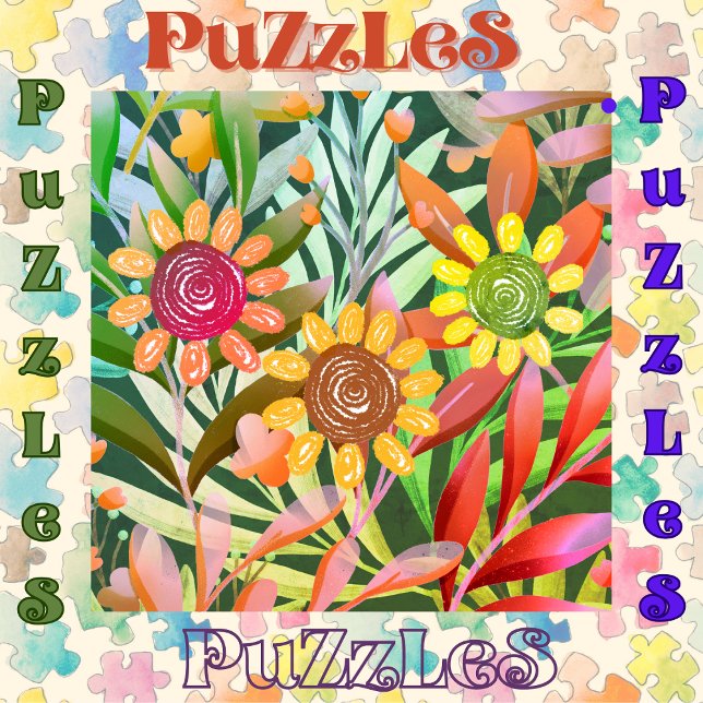 Crayon Sunflowers Farbenfrohe Grüne Puzzle (Von Creator hochgeladen)