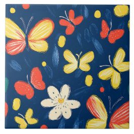 Crayon und Butterfly-Blume Fliese