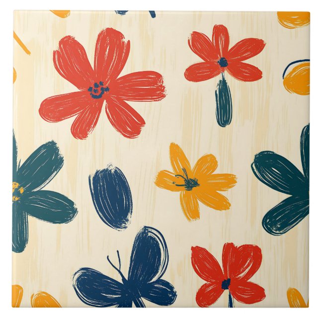Crayon und Butterfly-Blume Fliese (Vorderseite)