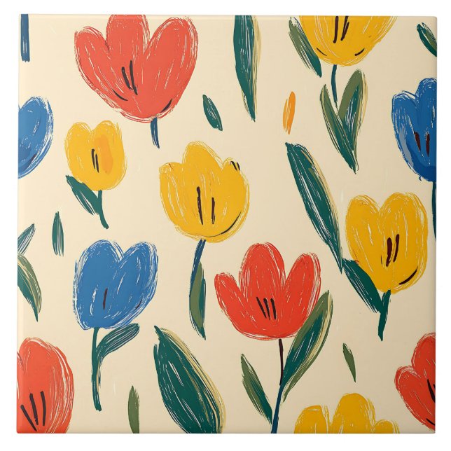 Crayon und Butterfly-Blume Fliese (Vorderseite)