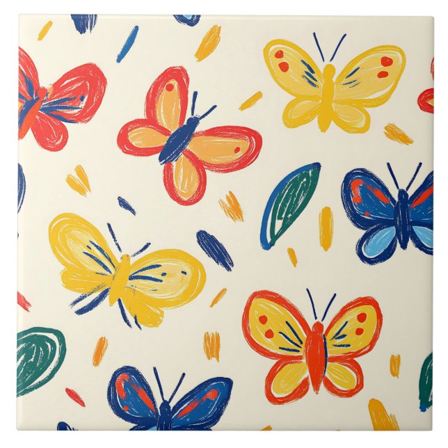 Crayon und Butterfly-Blume Fliese (Vorderseite)