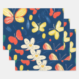 Crayon und Butterfly-Blume Geschenkpapier Set