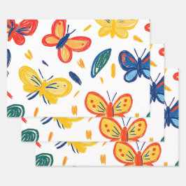Crayon und Butterfly-Blume Geschenkpapier Set