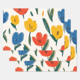 Crayon und Butterfly-Blume Geschenkpapier Set