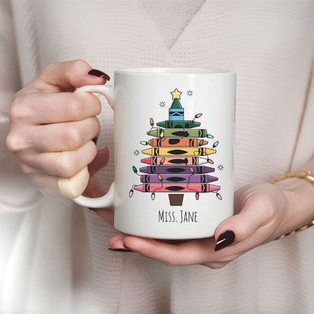 Crayon Weihnachtsbaum Tasse, Weihnachtslehrer Tass Kaffeetasse ( Christmas mug for teacher, teacher gift, holiday mug, Christmas vibes, New Year gift, festive mug)