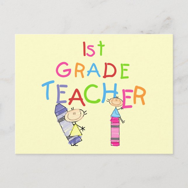 Crayons 1st Grade Teacher Tshirts und Geschenke Postkarte (Vorderseite)