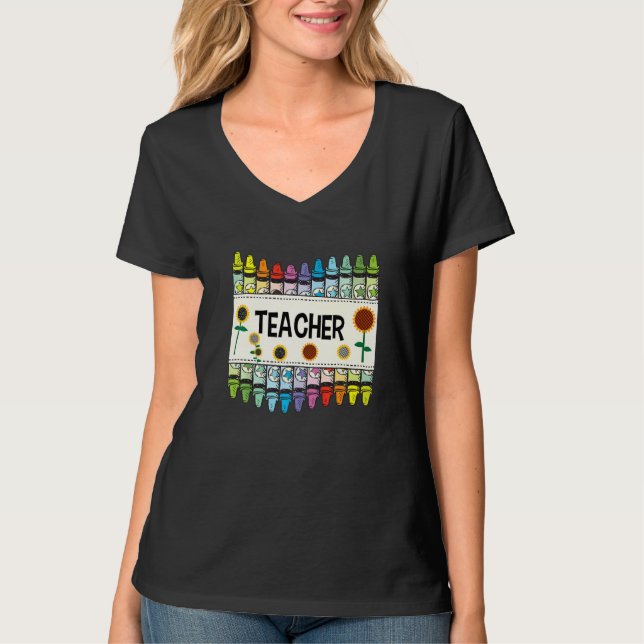 Crayons And Flower Teaching  Teacher T-Shirt (Vorderseite)
